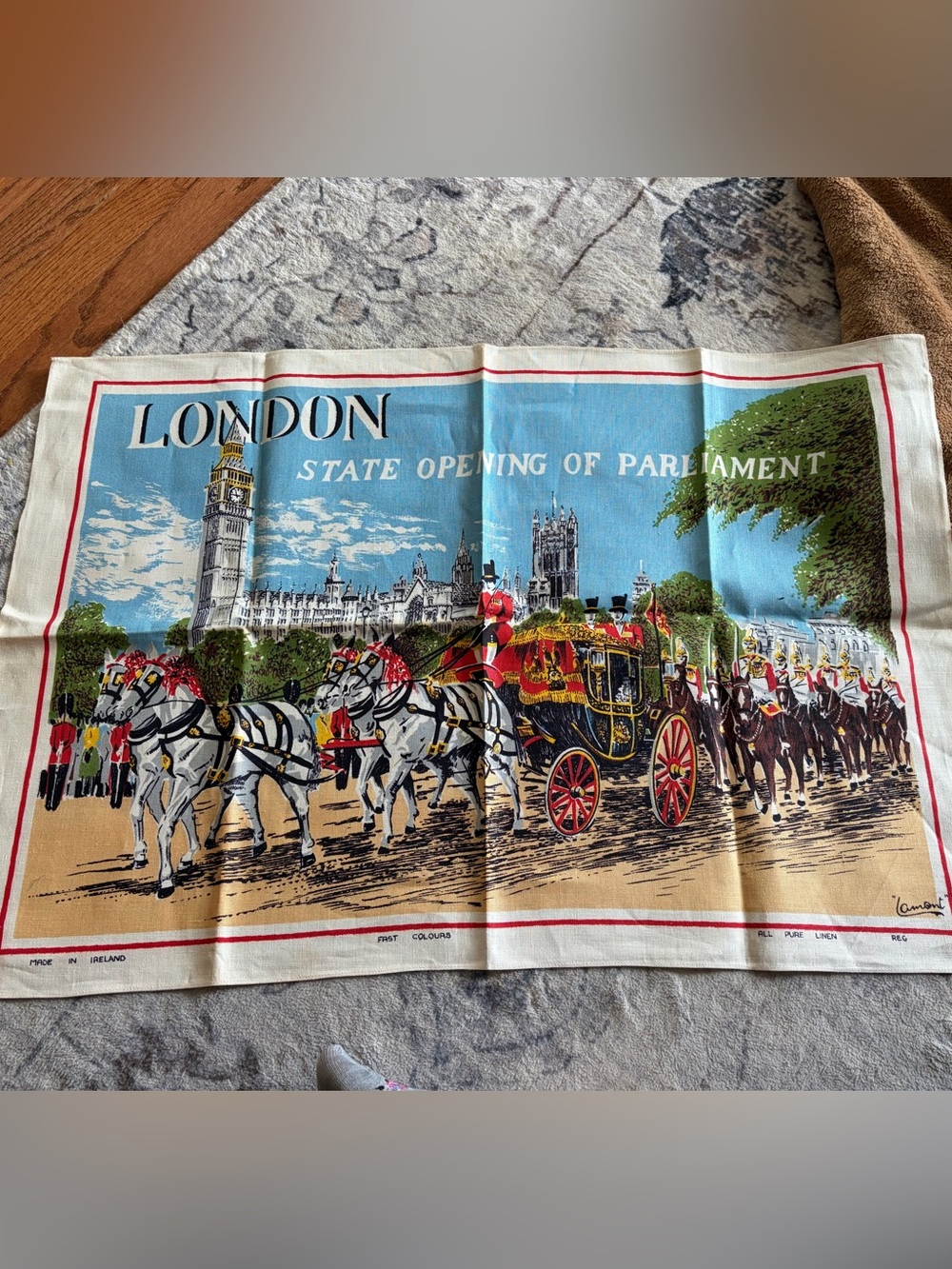 VTG Irish Linen Tea Towel London State Opening Of Parliament